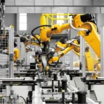 6 axis industrial palletizing robot working in the factory