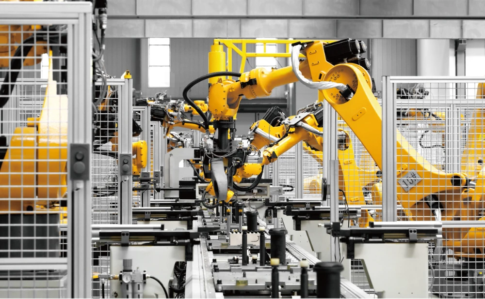 6 axis industrial palletizing robot working in the factory