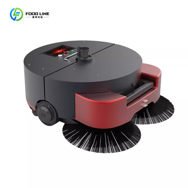 red robotic commercial floor cleaner