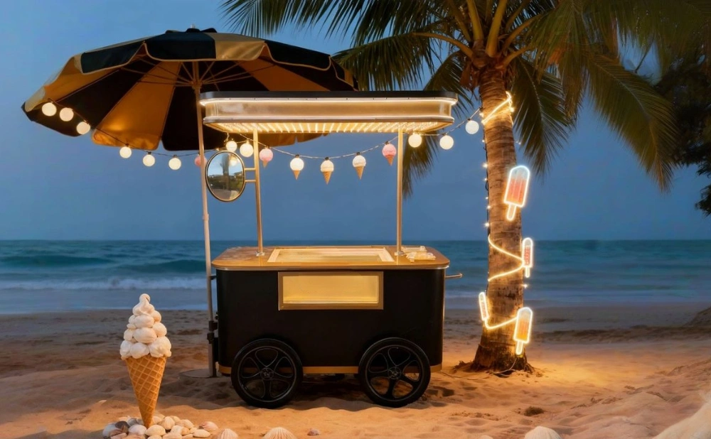 small commercial ice cream cart with freezer