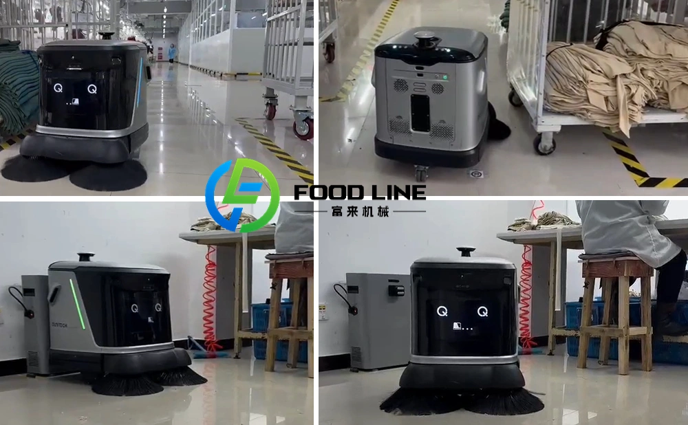 industrial robot floor cleaner in a textile factory