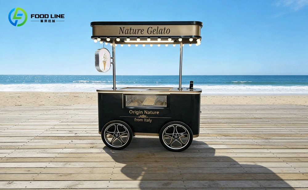 gelato ice cream cart with freezer