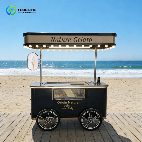 mobile ice cream cart catering on the beachside