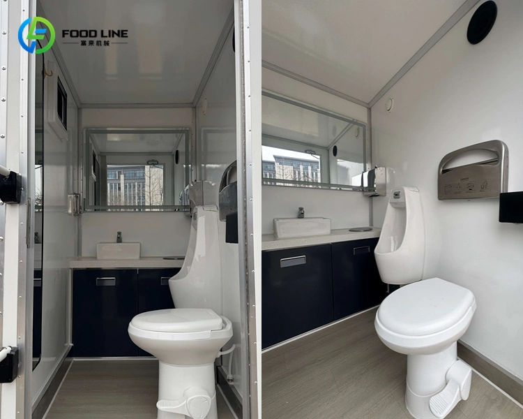 two portable toilet interiors side by side