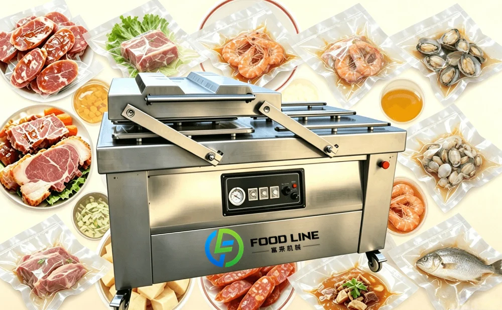 double chamber vacuum packer for packing wet liquid foods