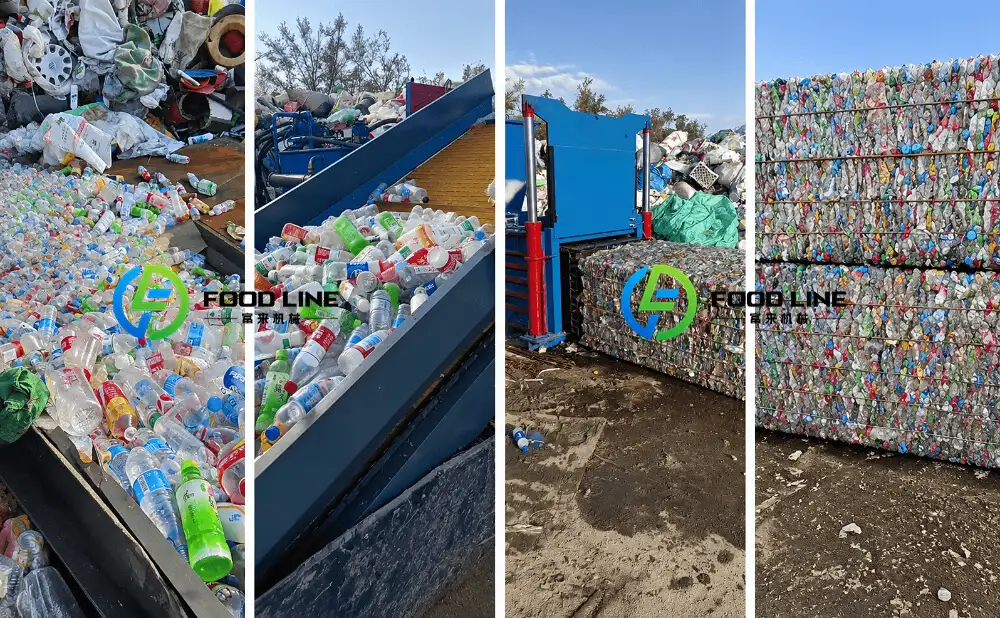 horizontal baler machine at the recycling center