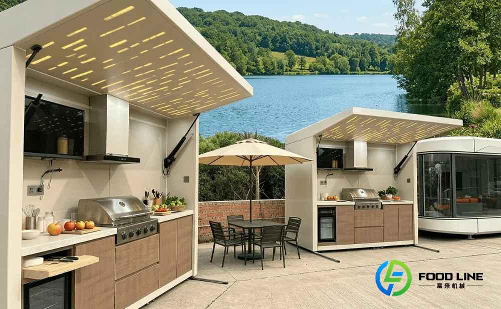 outdoor kitchen pods for sale installed for luxury French resort