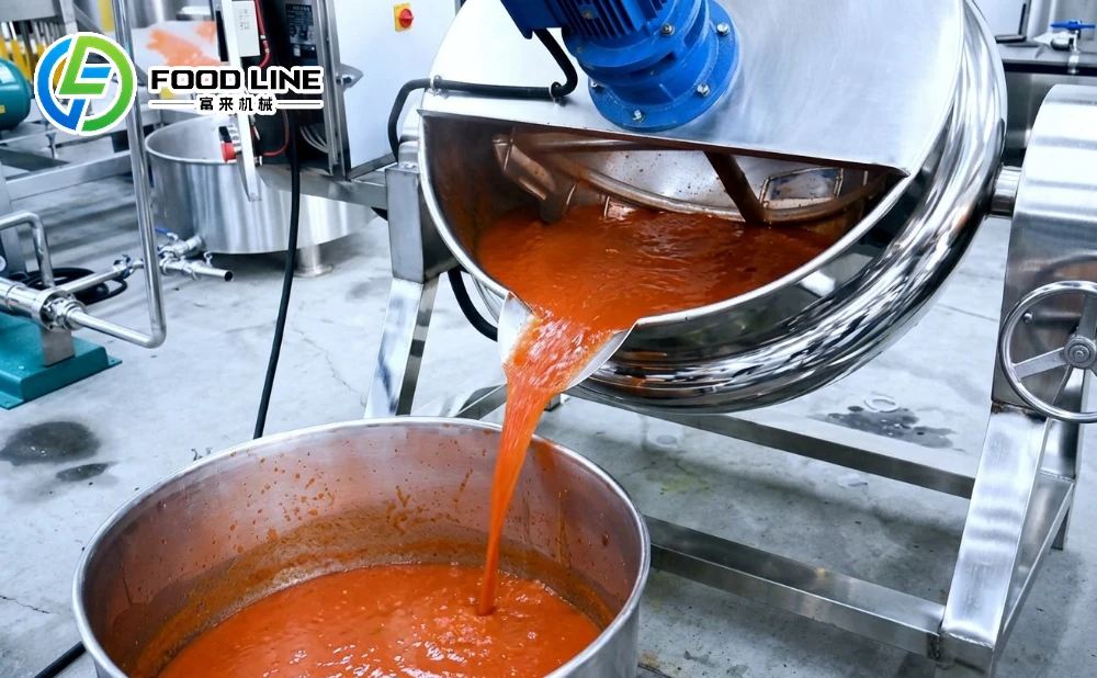 jacketed cooking kettle for tomato paste processing