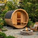 3 Outdoor Barrel Saunas Exported to an Italian Luxury Glamping Resort 6 person outdoor sauna at a luxury glamping resort