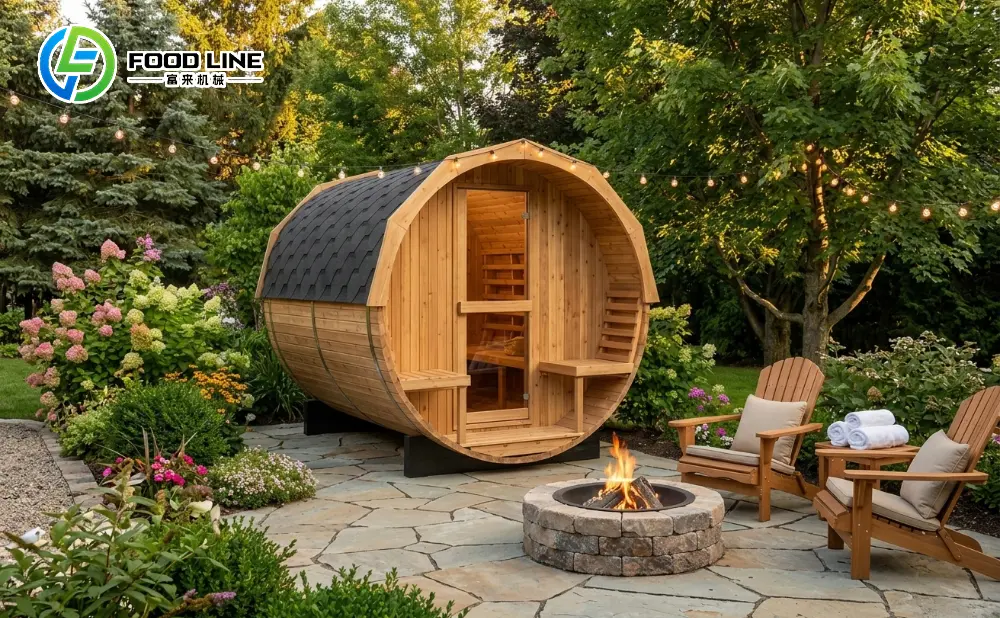 6 person outdoor sauna at a luxury glamping resort