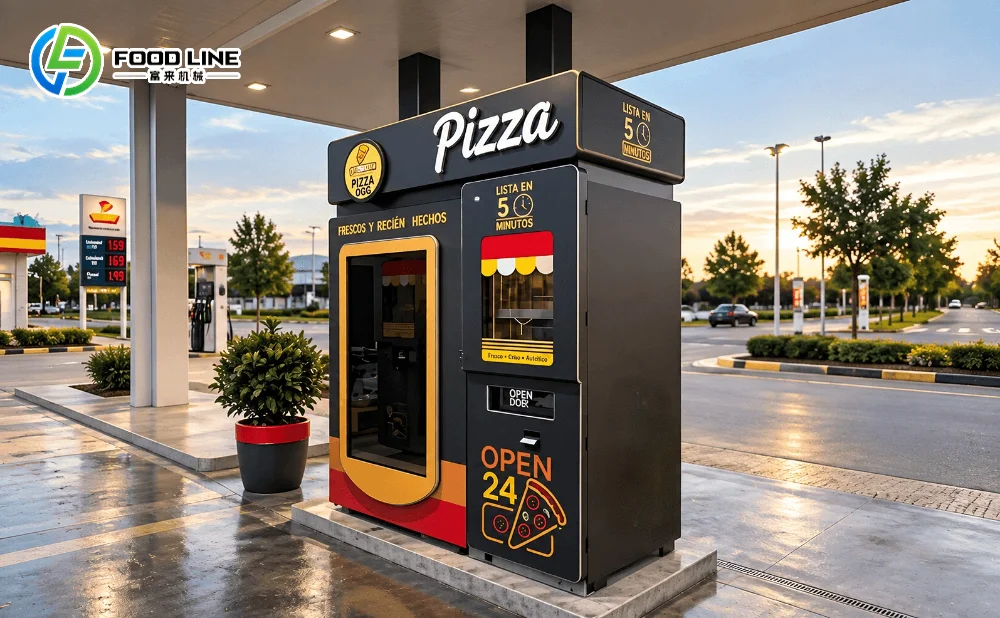 automatic self serve pizza kiosk at gas station