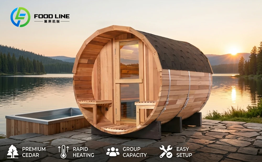 cedar sauna with cold plunge pool