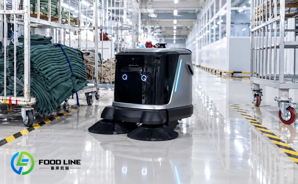 robotic floor scrubber in a textile factory